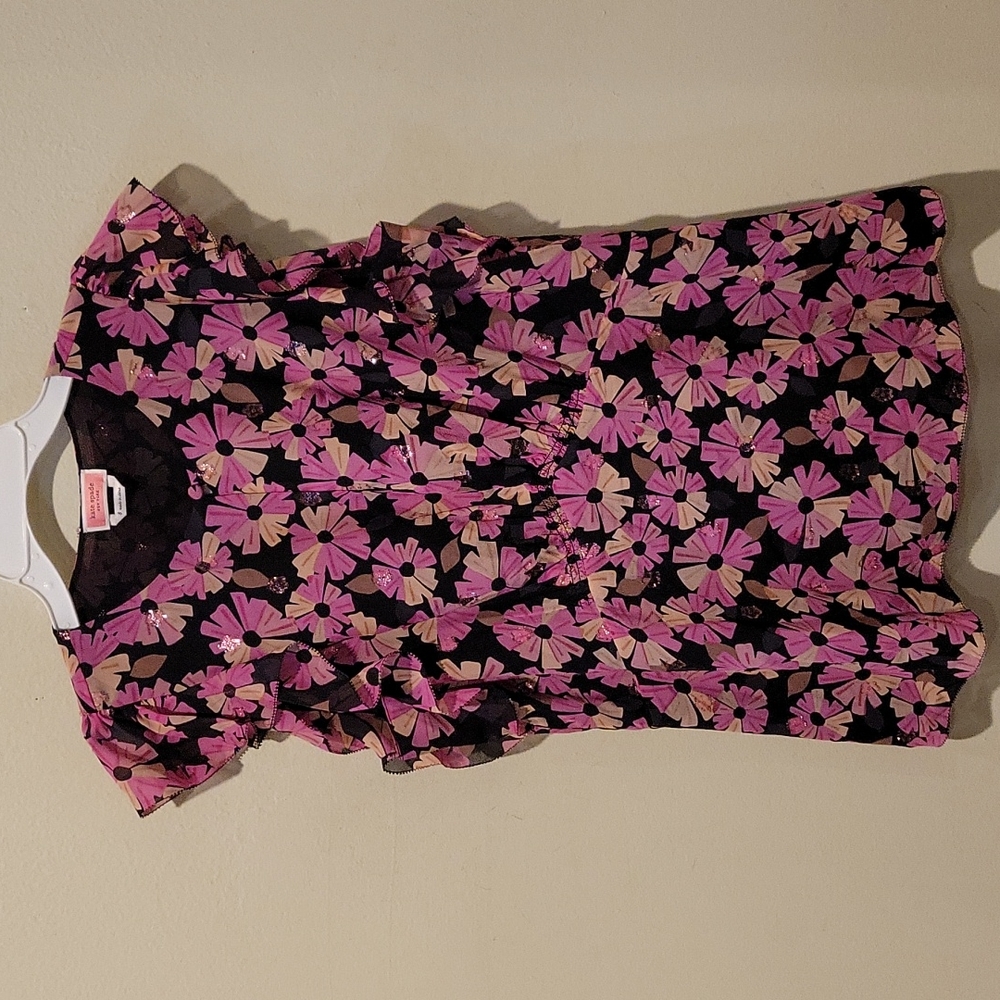 ❤️ KATE SPADE NEW YORK SILK FLORAL FLUTTER SLEEVE PEPLUM KEYHOLE TOP  Size 8